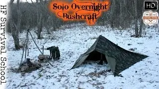 Winter Overnight Bushcraft - Camp , Tarp Tent , Cooking Meat , Chair , Survival - HD Video