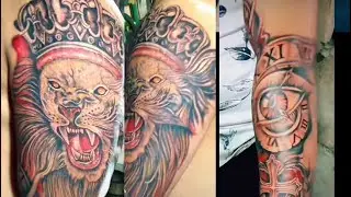 Full hand all desing story line tattoo Roses   Skull , watch , tiger, lions Jesus loard tattoo &hellip;.etc