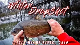 Kayak fishing in winter - Little Miami River in Ohio