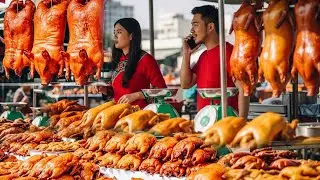 Popular Roasted Pig at Orussey Market | Phnom Penh Street Food Tour 🇰🇭 (4K)