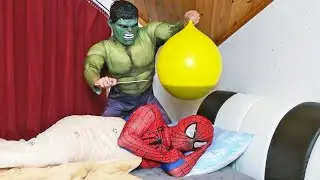 Spider Man Hulk İn The Bed BALLOON in COCA Cola PRANK!
