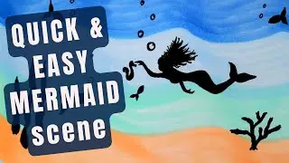 Let's create a MERMAID scene! Quick & easy art project tutorial. [free tracing page]