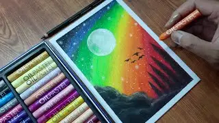 Easy oil pastel drawing - moonlight galaxy | for beginners | step by step | very easy