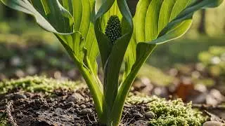 Caption:Green Dragon blooms 🌱🐉 A rare forest flower from soil