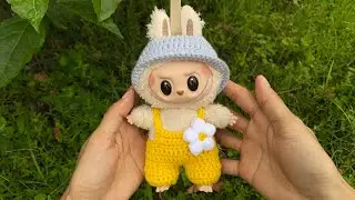 How to crochet cute overall outfit for LaBuBu 17cm/ Crochet clothes for plushies/ Free pattern