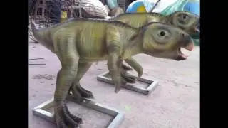 Some fiberglass dinosaur models and dinosaur skeletons
