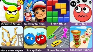Draw to Smash,  Subway Surfers,  Block Blast,  Hide Ball