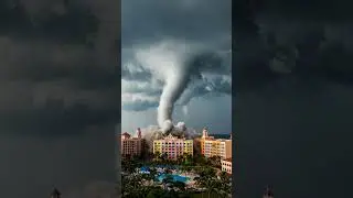 Tornado crushing onto the building on the resort in Cuba