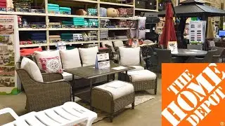 HOME DEPOT PATIO FURNITURE OUTDOOR SOFAS CHAIRS HOME DECOR SHOP WITH ME SHOPPING STORE WALK THROUGH