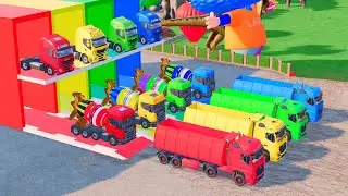 TRANSPORTING ALL COLORFUL SCANIA MIXER  TRANSPORT WITH TRAILER TRANSPOTING ACTROZ TIPPER, IVECO FS22