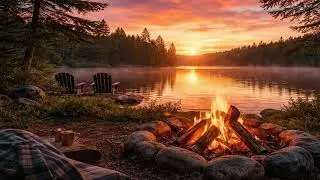 1 Hour ASMR | Campfire by the Lake at Sunset 🔥🌅 | Relaxing Nature Sounds