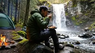 Camping by a Hidden Waterfall - Relaxing Forest ASMR & Nature Sounds
