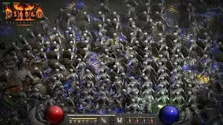 Diablo 2 Resurrected Summoner Necromancer destroying cow level with 335 skeletons army