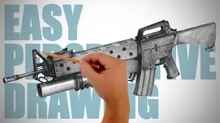 How to draw a machine gun (M16 rifle) - Easy Perspective Drawing 6