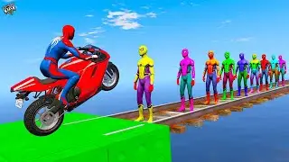 TEAM SPIDERMAN vs POWER RANGERS SUPER MOTORBIKES RACING CHALLENGE on BEACH MEGA RAMP - GTA 5