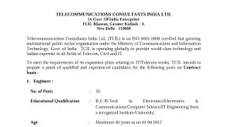 Engineers & Junior Engineers in Telecommunications Consultants Limited (PSU)/Notification Out