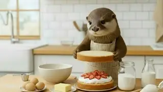 Otter Makes a Strawberry Cake 🍓🐾 | AI Animal Stories & Daily Life