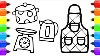 Kitchen Items Coloring Pages and Drawing for Children with Colored Markers
