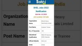 BHEL Jobs 2022 Notification #job #India #Hindi #shorts