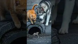 Watch how cats and dogs catch mice. #cat #husky #funny #pets #animation #animals
