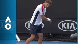 Pablo Carreno Busta and Jason Kubler take turns smashing their racquets | Australian Open 2018