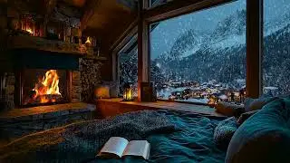 Quiet Winter Cabin Ambience with Fireplace Sounds and Soft Snowfall for Deep Sleep ang Calm