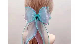 人魚配色拷邊紗蝴蝶結｜DIY髮飾教學｜兒童髮飾DIY｜緞帶蝴蝶結｜手作蝴蝶結髮飾 Ribbon Bow #小豆苗手作坊