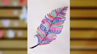 How to draw feather design mandala || step by step mandala zentangle doddle art