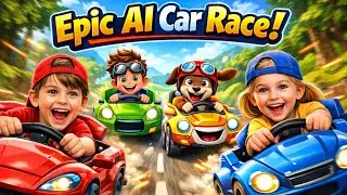 Crazy AI Car Race with Real Kids & Cartoon Cars!&rdquo;🚗🚨