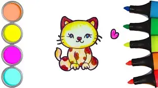 How To Draw cute Cat Drawing, Painting & Coloring For Kids and Toddlers | Child Art 😺🌈🎨