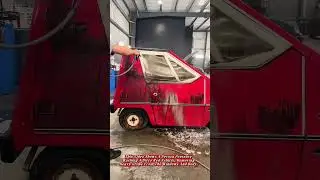 Pressure Washing a Dirty Red Car for Deep Exterior Cleaning