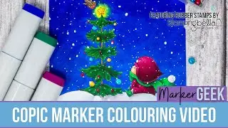 Copic Marker Colouring Bundle Girl with a Christmas Tree and a Birdie Stamping Bella Rubber Stamp