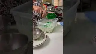 Final put green jelly to make buko pandan dessert one of pilipino dessert