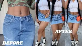 DIY TURNING YOUR OLD JEANS INTO A MINI SKIRT