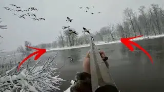 Goose Hunting my SECRET RIVER Spot Loaded with BIG FLOCKS! IN a SNOW STORM!