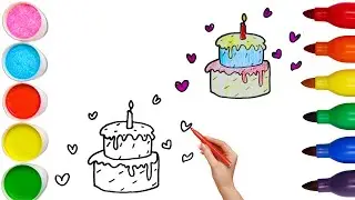How To Draw cute Birthday Cake Drawing, Painting & Coloring For Kids and Toddlers_🌈🎨