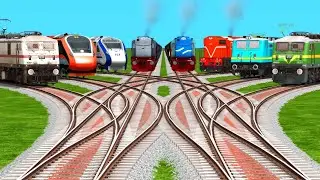 8 Multiple Railgadi Crossing By Bumpy Branched Railroad Tracks | Trains for Kids | train simulator 