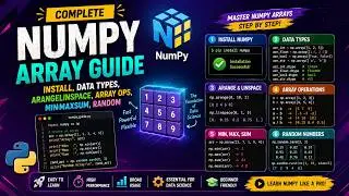 Complete NumPy Array Guide: Install, Data Types, arangelinspace, Array Ops, MinMaxSum, Random