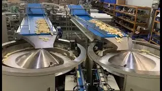 Biscuit flow packing machine with rotary feeding pan