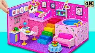 Unicorn Dreamland 🦄✨ Build a Magical Mini House with Rainbow Stairs & Pool  DIY Miniature House