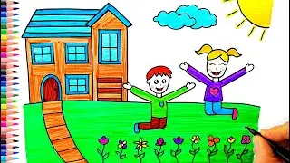 İlkbahar Resmi Çizimi 🌷🌻 Bahar Resmi Çizimi - Drawing Spring Easy - Ev Çizimi - Çocuk Resmi Çizimi