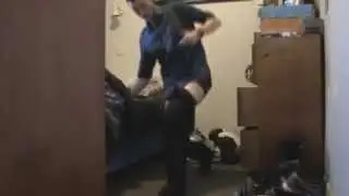Skinny white kid puts pants on without hands (No hands pants Challenge)