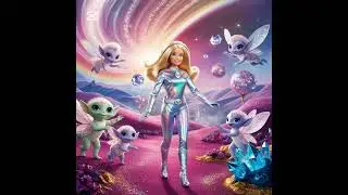 Space Safari: Barbie goes to a glittery planet filled with adorable alien animals cosmic harmony.