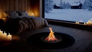Snowy Winter Cabin Night | Cozy Fireplace Ambience for Stress Relief & Sleep