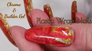 Plastic Wrap Nails | Chrome Powder and Builder Gel