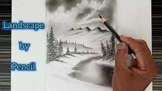 Simple landscape scenery drawing by pencil with easy ways.