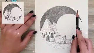 Drawing Moonlit Camping Under the Majestic Mountains