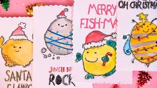 ❄️💞Funny Christmas WATERCOLOR gift ❄️💞How to draw 4 cute postcards🎄