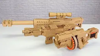 I Built a WORKING Nerf SNIPER & MACHINE GUN from Cardboard 🔥 (Shoots 100FT!) | DIY Weapon Tutorial