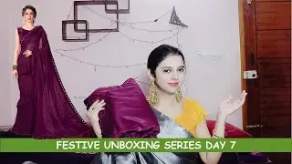 Festive Unboxing Day 7 | Ruffle Saree Review | Lycra Saree With Blouse Piece